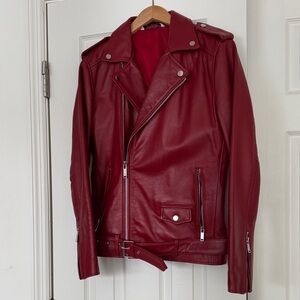 Zara Men's Bold Red Faux Leather Jacket -S